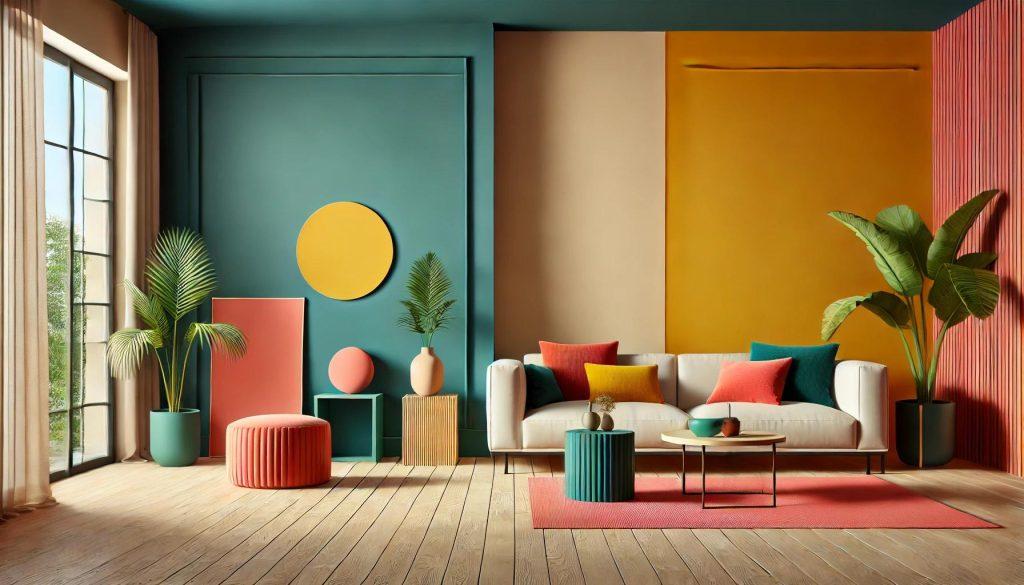 Minimalist interior design featuring bold and vibr