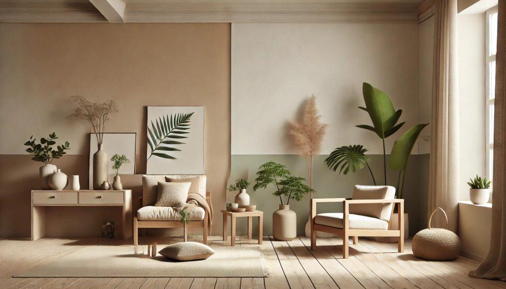 Minimalist interior design featuring earthy and na